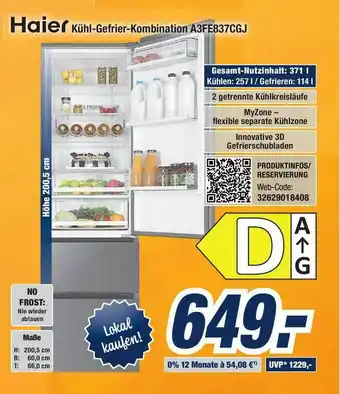 Expert Bening Haier Kühl- Gefrierkombination A3fe837cgj Angebot