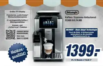 Expert Bening Delonghi Kaffee- Espresso-vollautomat Ecam 610.74.mb Angebot