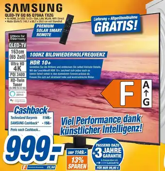 expert Techno Land Samsung QLED TV GQ 65 Q70AA TXZG Angebot