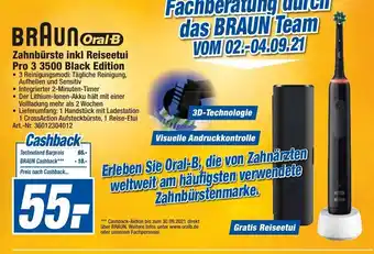 expert Techno Land Braun Oral B Zahnbürste inkl. Reiseetui Pro 3 3500 Black Edition Angebot