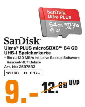 Saturn SanDisk Ultra Plus microSDXC 64GB UHS-I Speicherkarte Angebot