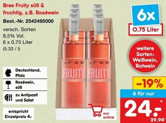 Netto Marken-Discount Bree Fruity süß & fruchtig, z.B. Roséwein 6 x 0,75 Liter Angebot