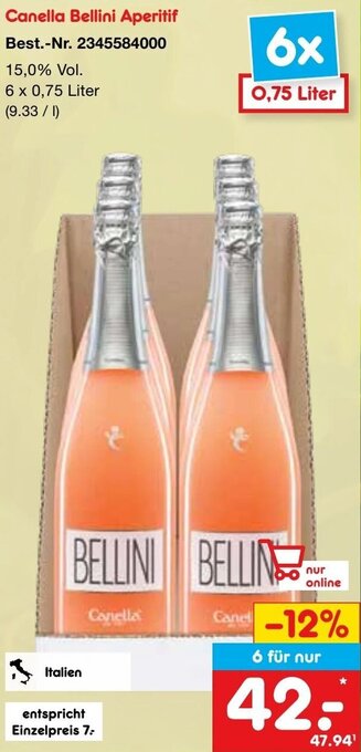 Netto Marken-Discount Canella Bellini Aperitif 6 x 0,75 Liter Angebot