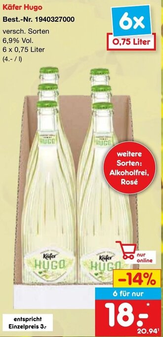 Netto Marken-Discount Käfer Hugo 6 x 0,75 Liter Angebot