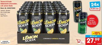 Netto Marken-Discount Terme di Crodo Italienische Limonaden, z.B. Lemon Soda 24 x 0,33 Liter Angebot