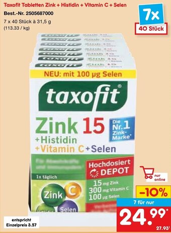 Netto Marken-Discount Taxofit Tabletten Zink + Histidin + Vitamin C + Selen 7x 40 Stück Angebot