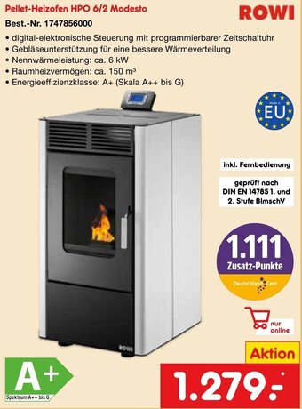 Netto Marken-Discount ROWI Pellet-Heizofen HPO 6/2 Modesto Angebot