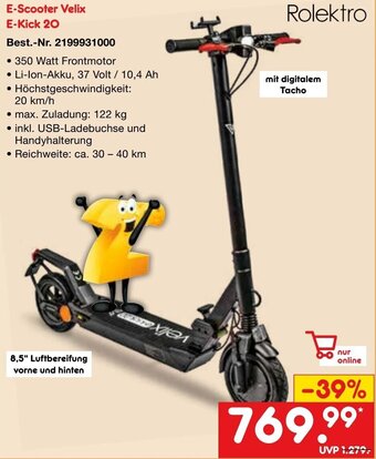 Netto Marken-Discount Rolektro E-Scooter Velix E-Kick 20 Angebot
