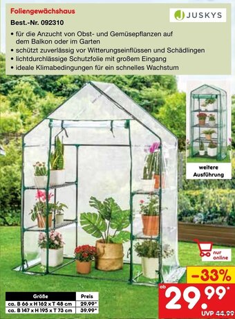 Netto Marken-Discount JUSKYS Foliengewächshaus Angebot