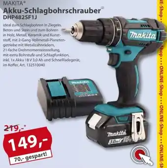 Sonderpreis Baumarkt Makita Akku Schlagbohrschrauber DHP482SF1J Angebot