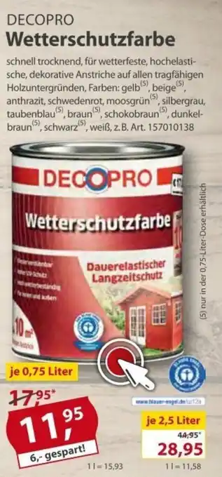 Sonderpreis Baumarkt Decopro Wetterschutzfarbe Angebot