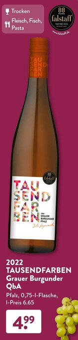 Aldi Süd 2022 TAUSENDFARBEN Grauer Burgunder QbA 0,75 L Flasche Angebot