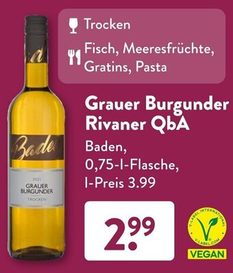 Aldi Süd Grauer Burgunder Rivaner QbA 0,75 L Flasche Angebot