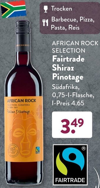 Aldi Süd AFRICAN ROCK SELECTION Fairtrade Shiraz Pinotage 0,75 L Flasche Angebot