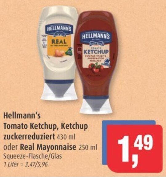 Hellmann's Tomato Ketchup, Ketchup zuckerreduziert 430 ml oder Real