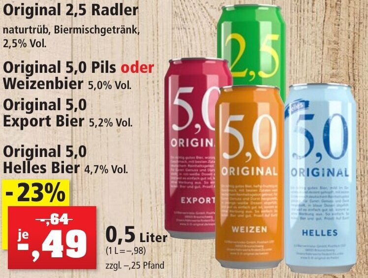 Original 2,5 Radler Original 5,0 Pils oder Weizenbier 0,5 Liter Angebot ...