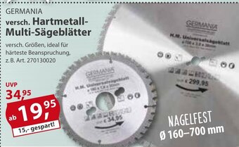 Sonderpreis Baumarkt GERMANIA versch. Hartmetall-Multi-Sägeblätter Angebot