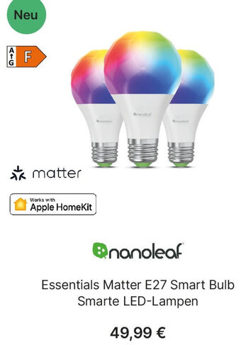 Gravis nanoleaf Essentials Matter E27 Smart Bulb Smarte LED-Lampen Angebot