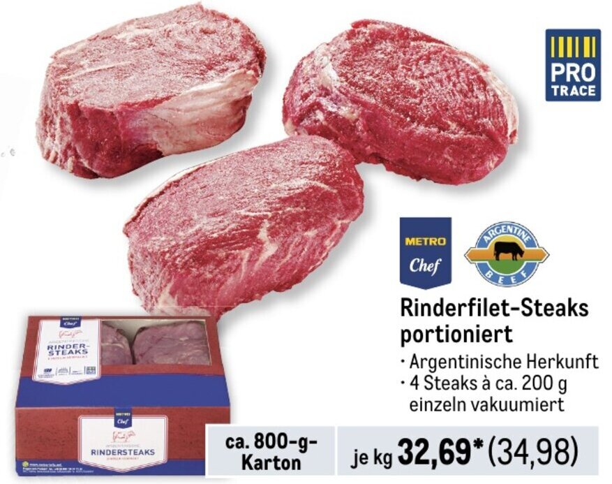 METRO Chef RinderfiletSteaks portioniert kg Angebot bei METRO