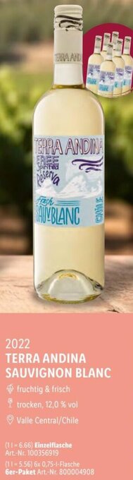 Lidl 2022 TERRA ANDINA SAUVIGNON BLANC 0,75 L Flasche Angebot