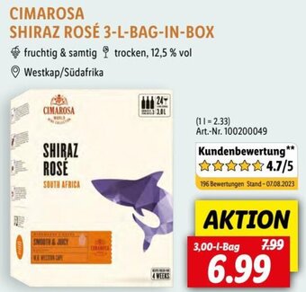 Lidl CIMAROSA SHIRAZ ROSÉ 3-L-BAG-IN-BOX Angebot