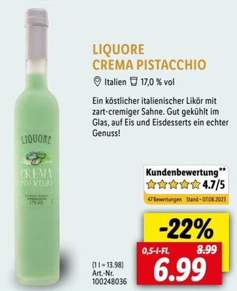 Lidl LIQUORE CREMA PISTACCHIO 0,5 L-Fl. Angebot