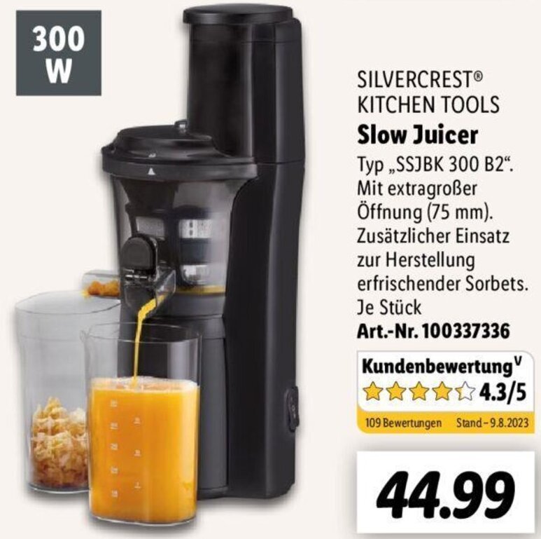 SILVERCREST KITCHEN TOOLS Slow Juicer SSJBK 300 B2 Angebot bei Lidl