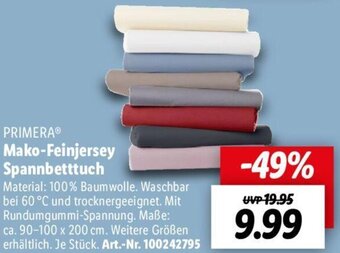 Lidl PRIMERA Mako-Feinjersey Spannbetttuch Angebot