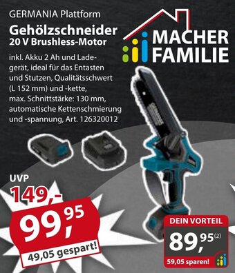 Sonderpreis Baumarkt GERMANIA Plattform Gehölzschneider 20 V Brushless-Motor Angebot