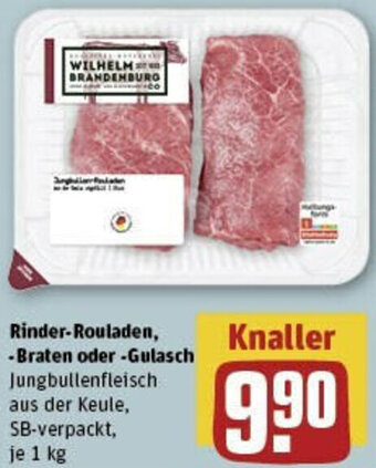 REWE Rinder Rouladen, Braten oder Gulasch 1 kg Angebot