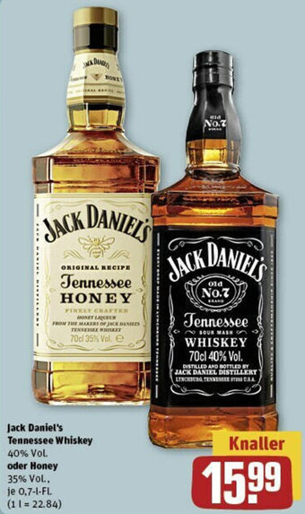 REWE Jack Daniel's Tennessee Whiskey oder Honey 0,7 L-Fl. Angebot