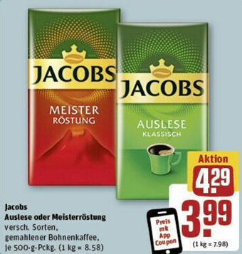 REWE Jacobs Auslese oder Meisterröstung 500 g Pckg. Angebot