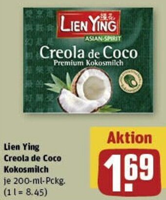 REWE Lien Ying Creola de Coco Kokosmilch 200-ml-Pckg. Angebot