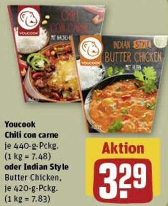 REWE Youcook Chili con carne 440-g-Pckg. oder Indian Style 420-g-Pckg. Angebot