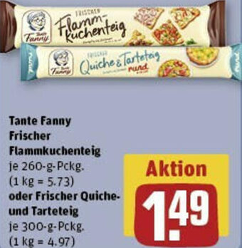 REWE Tante Fanny Frischer Flammkuchenteig 260 g oder Frischer Quiche und Tarteteig 300-g-Pckg. Angebot