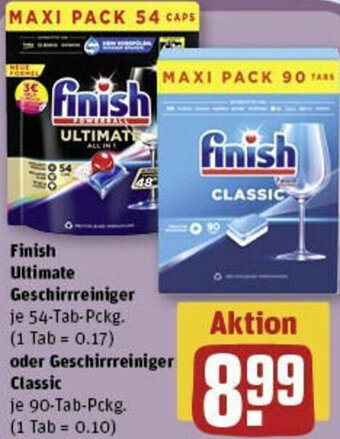 REWE Finish Ultimate Geschirrreiniger 54-Tab-Pckg. oder Geschirrreiniger Classic 90 Tab Pckg. Angebot