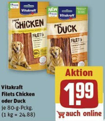 REWE Vitakraft Filets Chicken oder Duck 80 g Pckg. Angebot