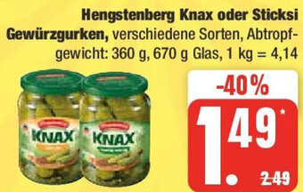 Edeka Hengstenberg Knax oder Sticksi Gewürzgurken 670 g Glas Angebot