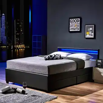 Netto Marken-Discount Home deluxe led bett nube mit schubladen 140x200 dunkelgrau Angebot