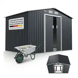Netto Marken-Discount Juskys metall gerätehaus geräteschuppen xl mit satteldach, schiebetür & fundament 9m³ anthrazit Angebot