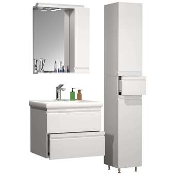 Netto Marken-Discount Vcm 4-tlg. waschplatz waschtisch 60 cm badmöbel set waschbecken grifflose schublade spiegelschrank hochschrank silora l Angebot