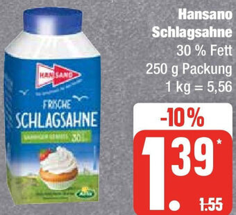 Edeka Hansano Schlagsahne 250 g Packung Angebot