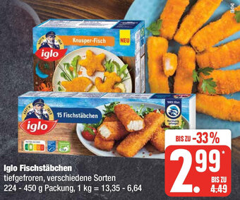 Edeka Iglo Fischstäbchen 224-450 g Packung Angebot