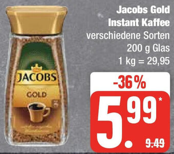 Edeka Jacobs Gold Instant Kaffee 200 g Glas Angebot