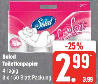 Edeka Soled Toilettenpapier 4-lagig 8 x 150 Blatt Packung Angebot