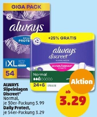 PENNY ALWAYS Slipeinlagen Discreet 30er oder Daily Protect 54er-Packung Angebot