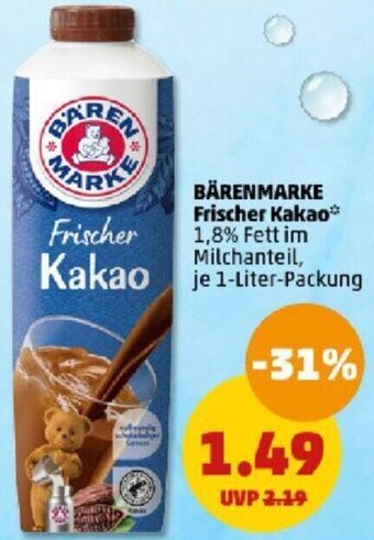 PENNY BÄRENMARKE Frischer Kakao 1 Liter Packung Angebot