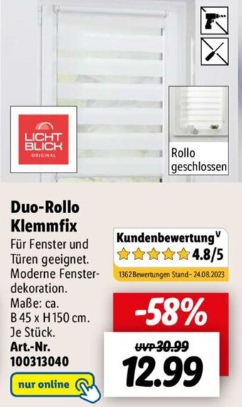 Lidl LICHT BLICK Duo-Rollo Klemmfix Angebot