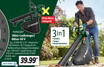 Lidl PARKSIDE Akku-Laubsauger/Bläser 40 V Angebot