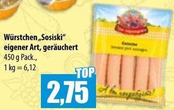 Mix Markt Würstchen Sosiski eigener Art, geräuchert 450 g Pack. Angebot